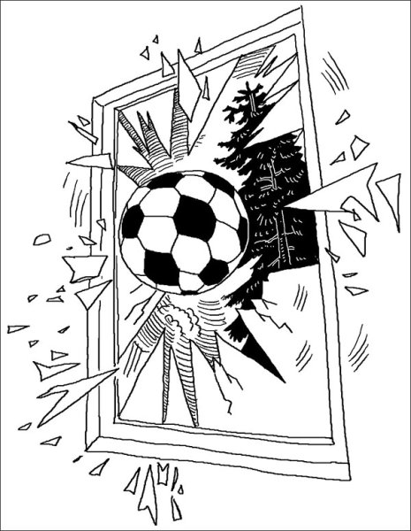 Мальчик разбил окно мячом