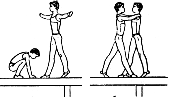 Упражнения в равновесии на гимнастической скамейке