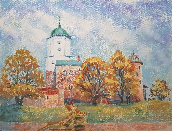 Выборг замок акварель