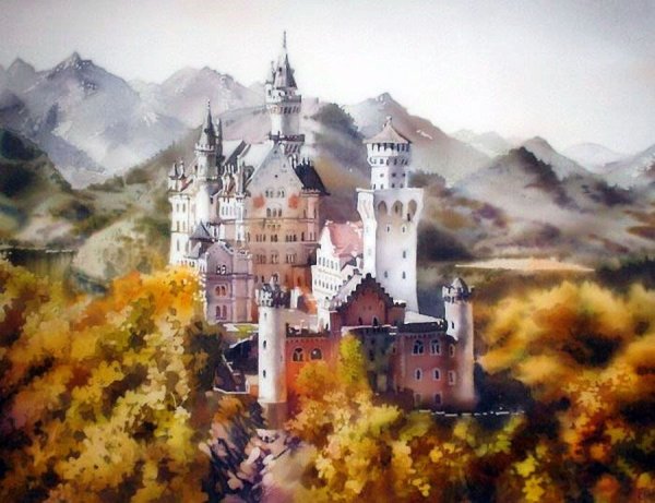 Нойшванштайн акварель
