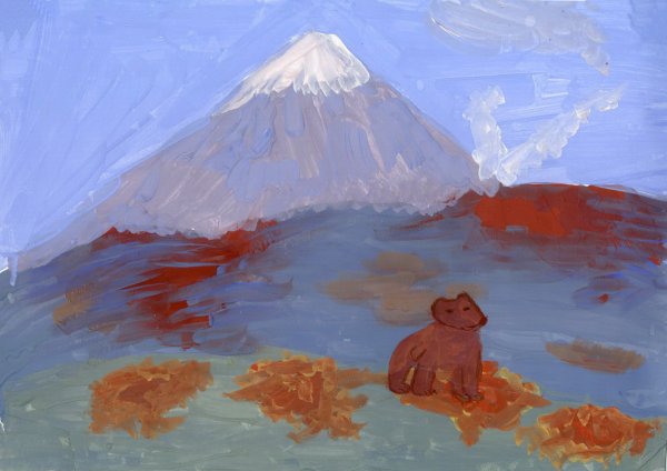 Гравюра три вулкана Камчатка