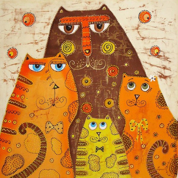 Примитивная живопись коты