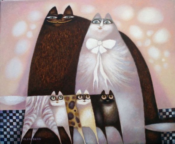 Живопись - забавные коты в интерьере