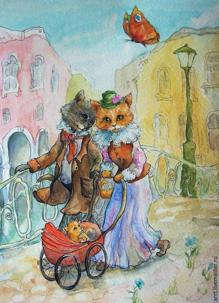 Семья котов на прогулке