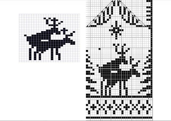 Жаккард с оленями схема вязания спицами