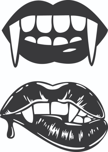 Зубы вампира на черном фоне