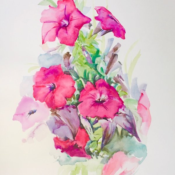 Цветы акварелью петунья