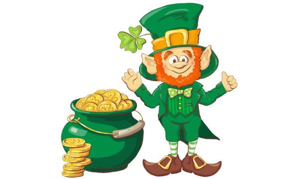 Лепрекон с горшочком золота и клевером