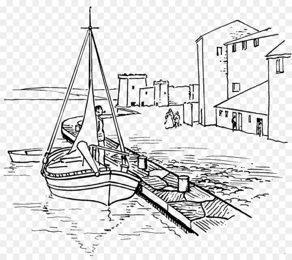 Скетч зарисовка корабль в порту