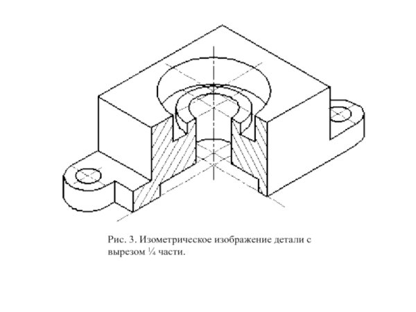Черчение аксонометрии с вырезом 1/4