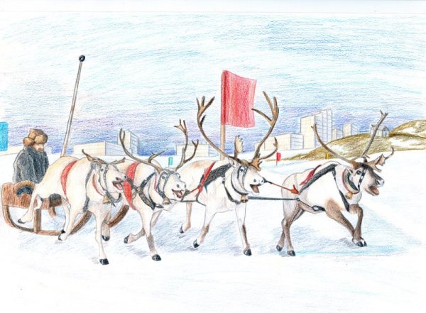 Санта с оленями вектор