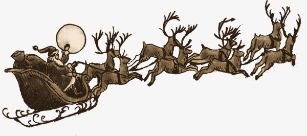 Дед Мороз на оленях силуэт