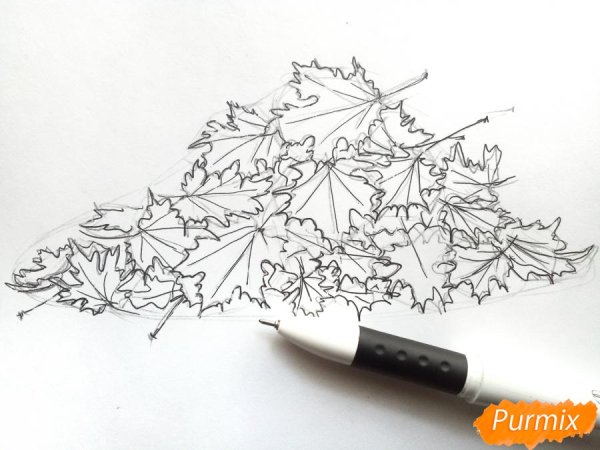 Кучка осенних листьев карандашом