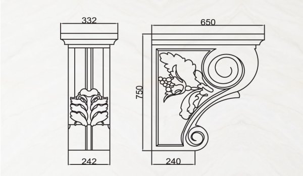 Гипсовый кронштейн чертеж вид сбоку