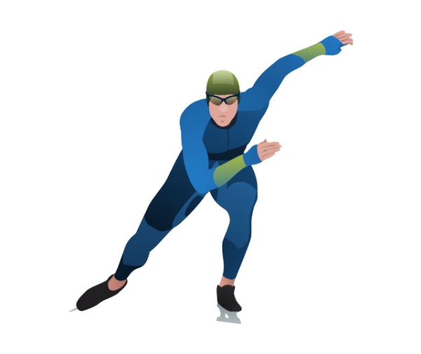 Конькобежный спорт на белом фоне