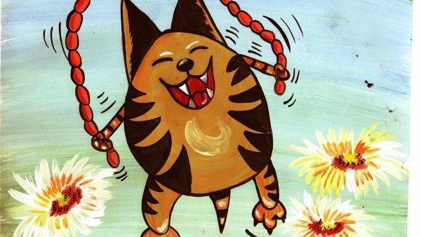 Кот с сосиской гуашью для детей 5 лет.