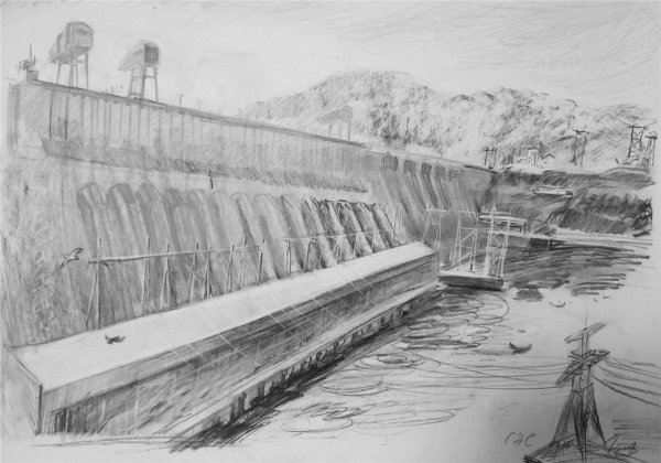 ГЭС Братск рисунок стройка