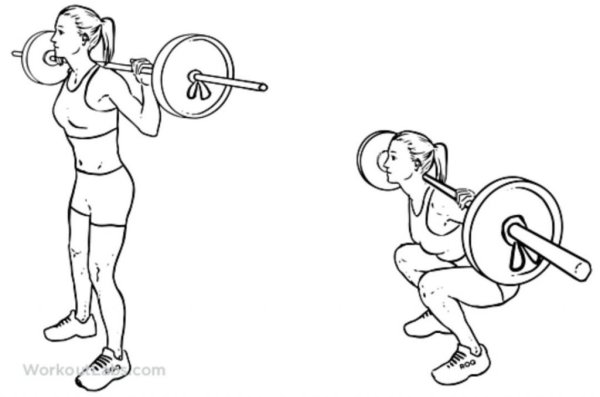 Приседания со штангой черно белое