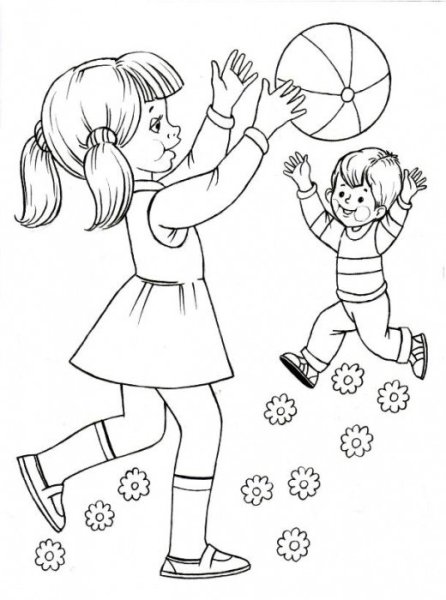 Раскраска девочка с мячом