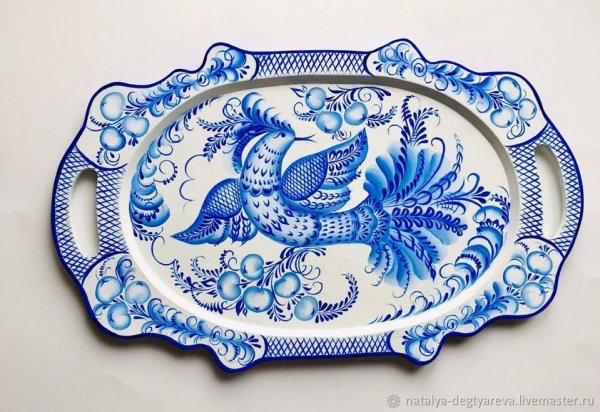 Гжельская птица Татьяны Хазовой поднос