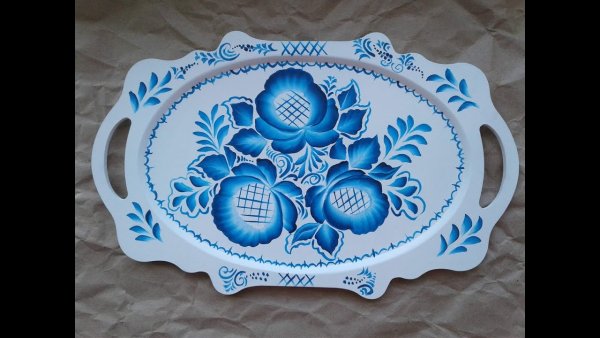 Роспись подноса Гжель для детей
