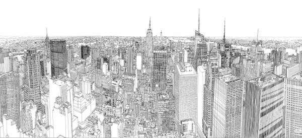 Панорама города карандашом