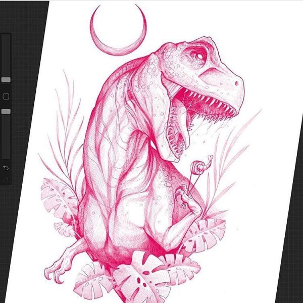 Тату розового динозавра