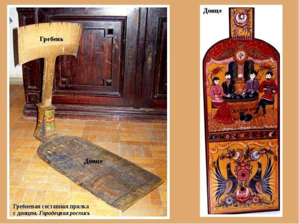 Донце прялки Городецкая роспись