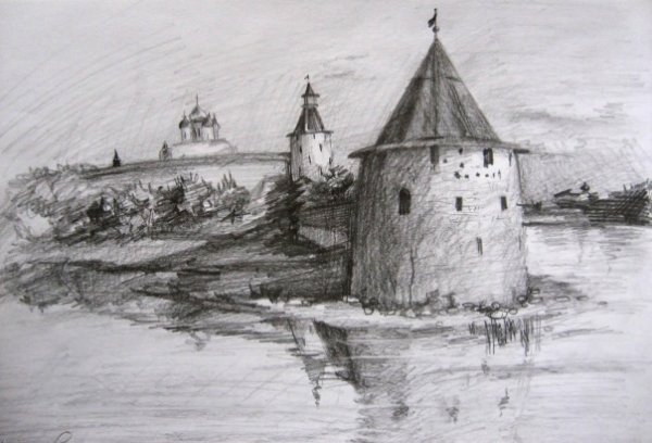 Храм раскраска Псков Кремль Троицкий