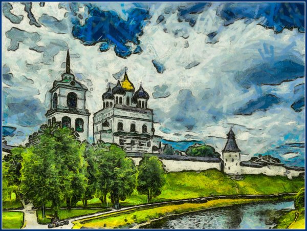 Троицкий собор рисование Псков