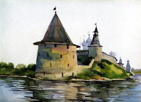 Псковский Кремль рисунок Псков