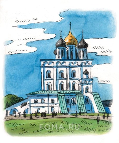 Троицкий храм рисунок Псков