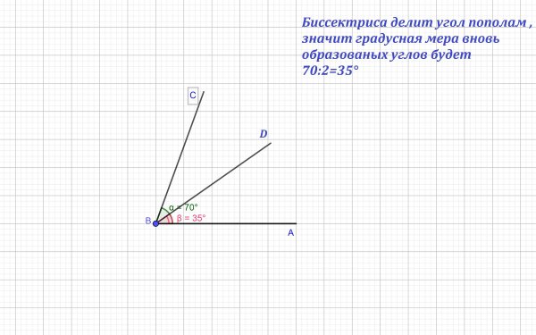 Биссектриса угла 70 градусов