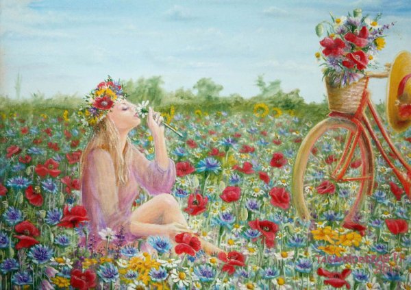 Девушка лето живопись