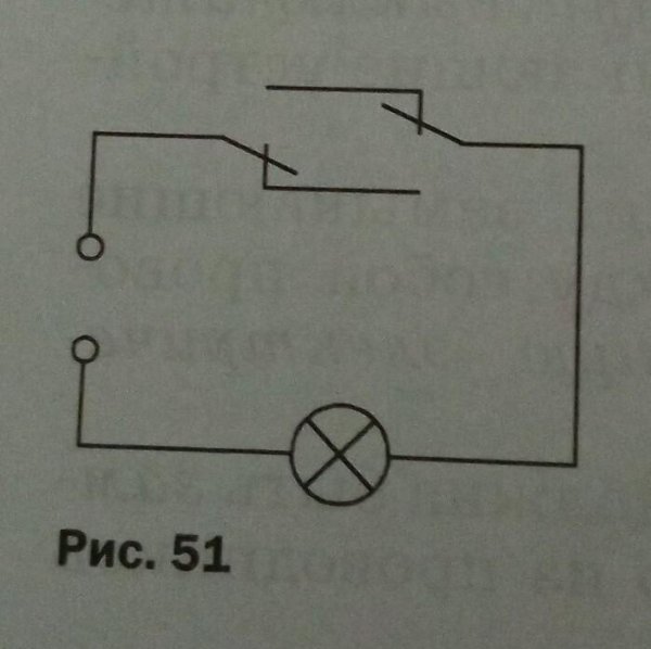 На рисунке схема соединения лампы и двух переключателей