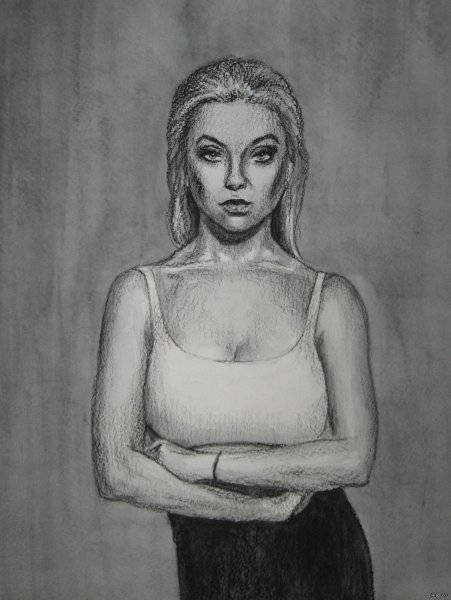 Рисунок углем девушка