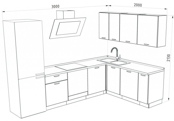 Угловая кухня планировка с размерами
