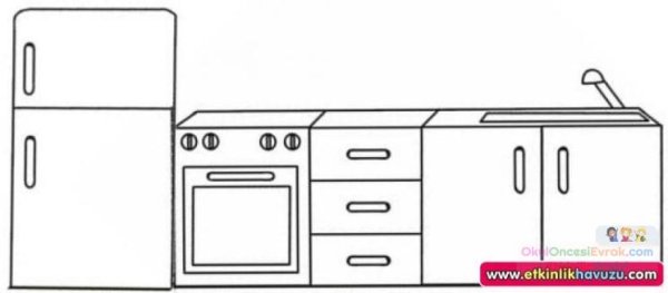 Раскраска кухня с мебелью для детей