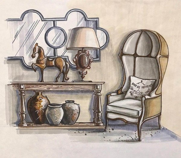 Скетчи предметов интерьера