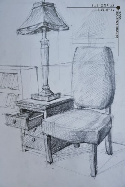 Предметы интерьера карандашом