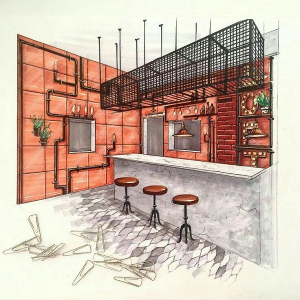 Скетчинг комната в стиле лофт