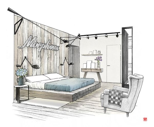Интерьер спальни набросок
