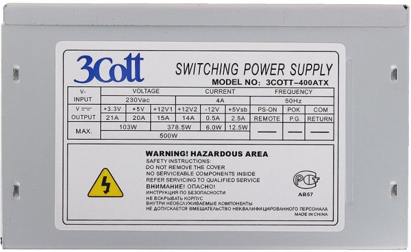 Блок питания 3cott 400atx 400w