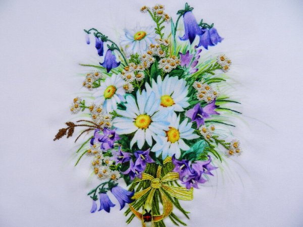 Вышивка лентами летний букет
