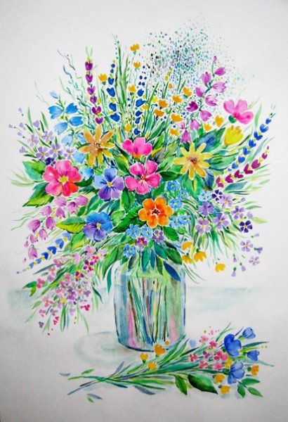 Летний букет гуашью