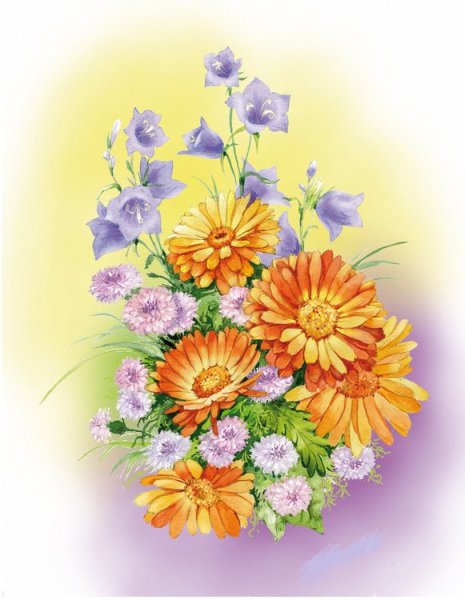 Композиция из цветов рисунок в цвете