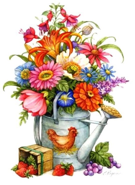 Вышивка цветы в лейке
