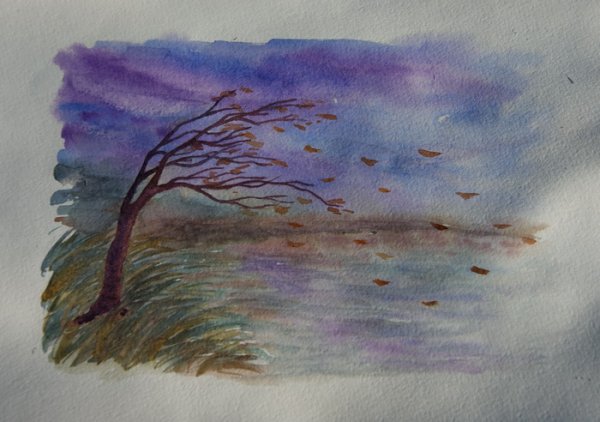 Осенний ветер акварель