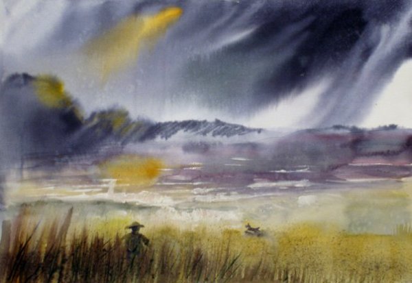 Акварель техника по сырому природа