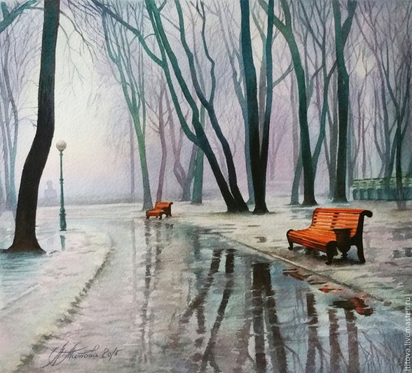 Художница Титова любовь зимняя акварель